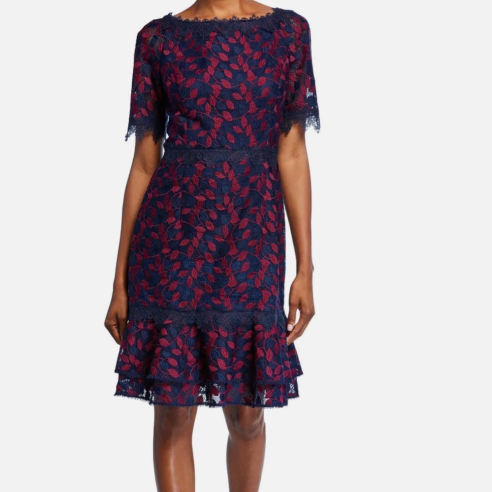 Shani Lace Sheath Dress Navy Berry SZ 6
